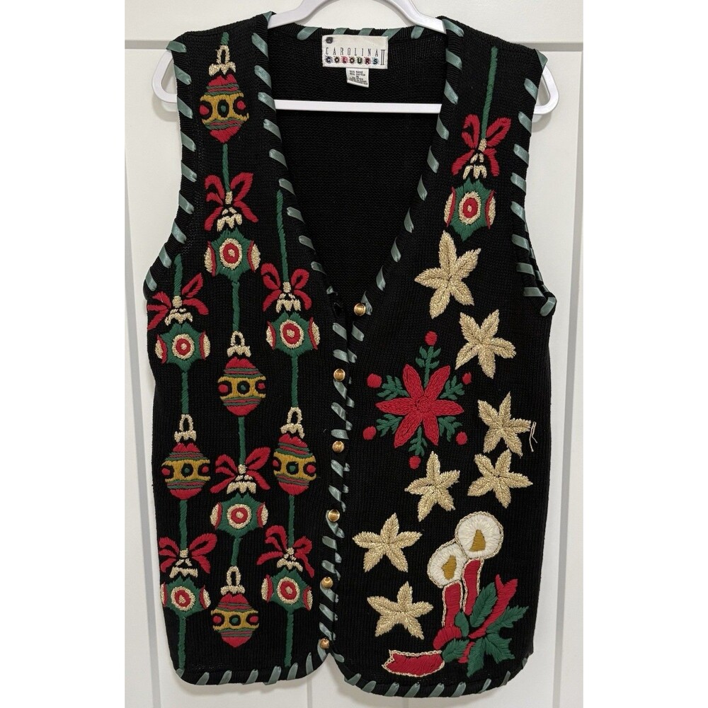 Carolina Colours Vintage Christmas Sweater Vest Black Medium